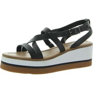 Lucky Brand Womens Ticey Black Leather Slingback Wedge Sandals Shoes Used